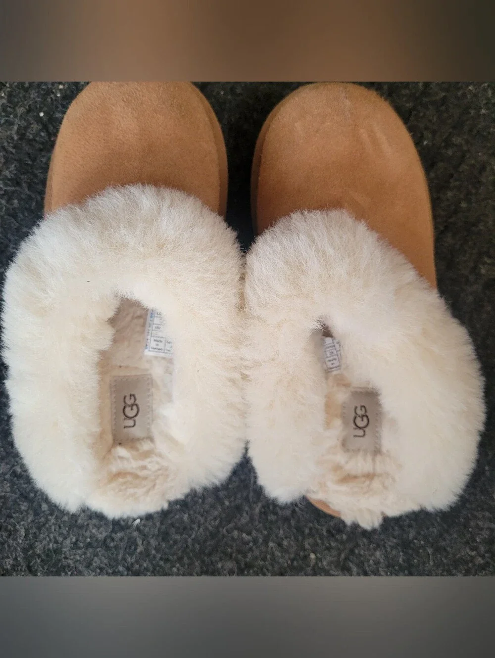 UGG Kids Chestnut and Cream Sheepskin Lined Slippers